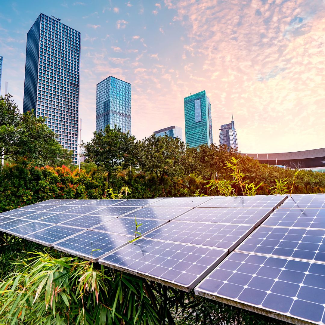 Solar panels and wind turbines renewable energy